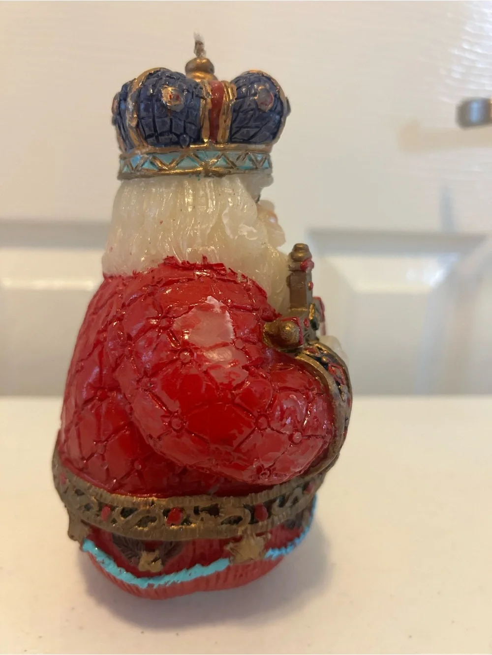 Holiday Santa Candle Figurine in Red, Blue and Gold